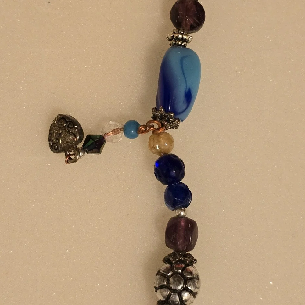 VTG Hand Wired Copper Glass Metal Beaded Stones Charm Bracelet Womens 9.5